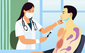 Dermatologist consultation: A doctor examining a patient's skin.