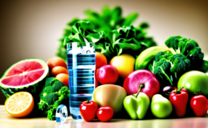 Healthy diet: Fruits, vegetables, and water.