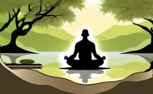 Stress reduction: A person meditating in a peaceful setting.