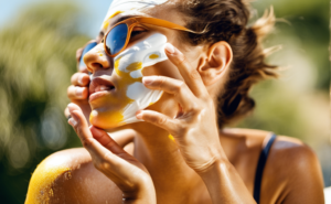 Sun protection: A person applying sunscreen to their face.